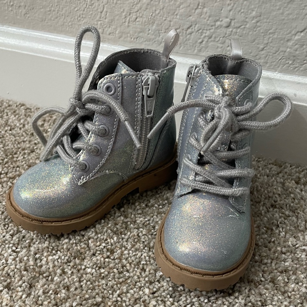 Girls Sparkly Silver Combat Boots Old Navy Toddler Size 5